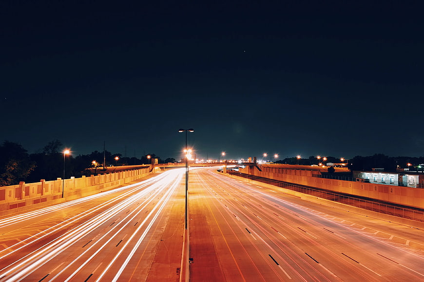 Night Highway Long Exposure Light Trails