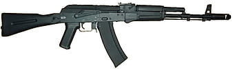 Side view of black AK-47 assault rifle on white background