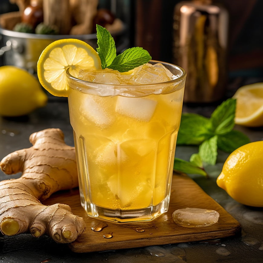 Refreshing Ginger Lemonade Cocktail with Mint and Ice
