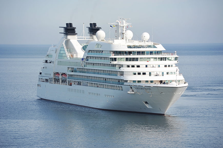 Seabourn Quest cruise ship sailing on calm blue ocean