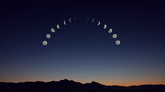 Lunar Eclipse Composite Sequence Over Mountain Silhouette