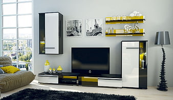 Modern Living Room With Black White And Yellow Furniture