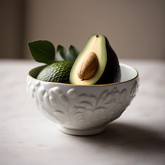 Fresh Avocado in White Ceramic Bowl