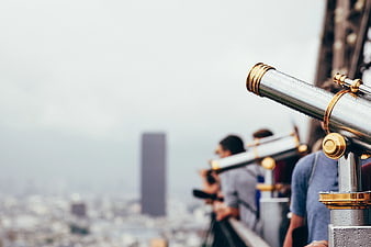 Silver and Gold Coin-Operated Binoculars on Eiffel Tower