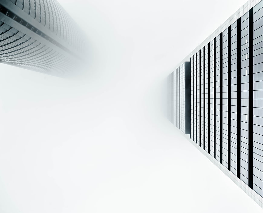 Modern Skyscrapers in Thick White Fog