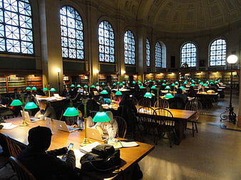 Students Studying in Grand Historic Library Reading Room