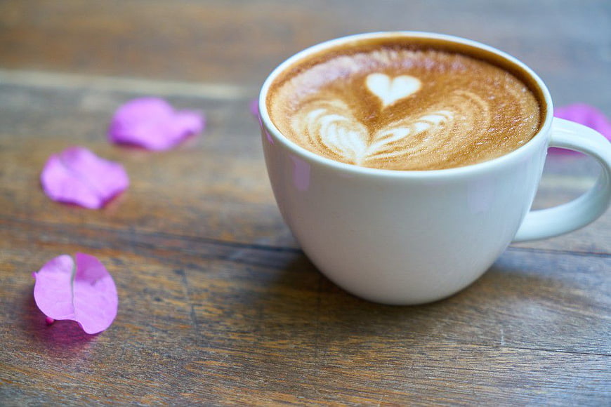Cappuccino with Heart Latte Art and Rose Petals