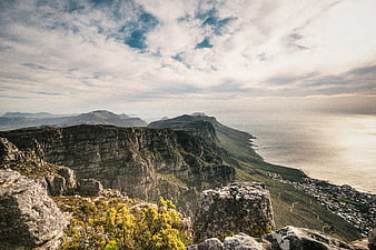 Dramatic Table Mountain Landscape with Ocean View and Clouds