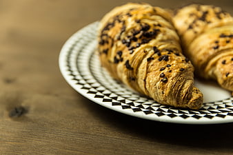 Chocolate Croissants on Patterned Plate