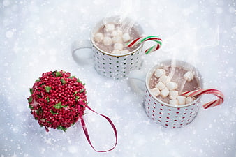 Christmas Hot Chocolate with Marshmallows and Candy Canes