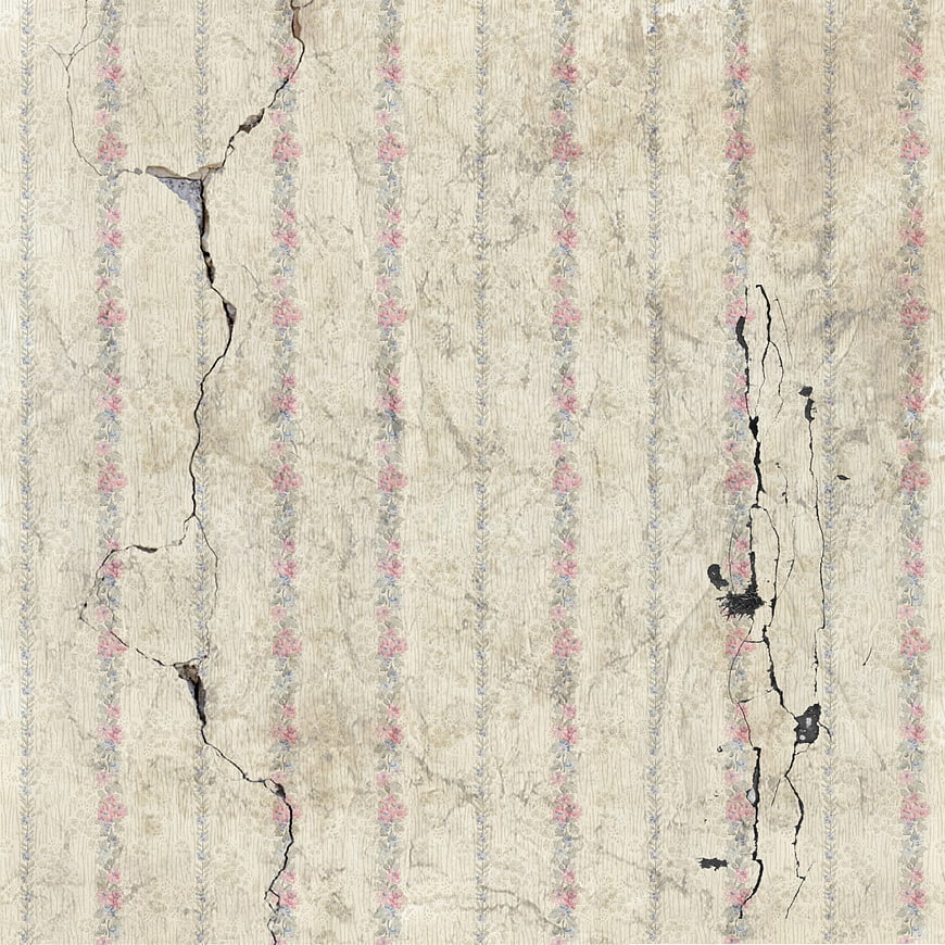 Vintage Damaged Wallpaper with Floral Pattern and Cracks