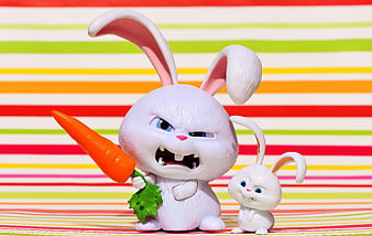 Angry Easter Bunny Toy with Carrot and Small Rabbit