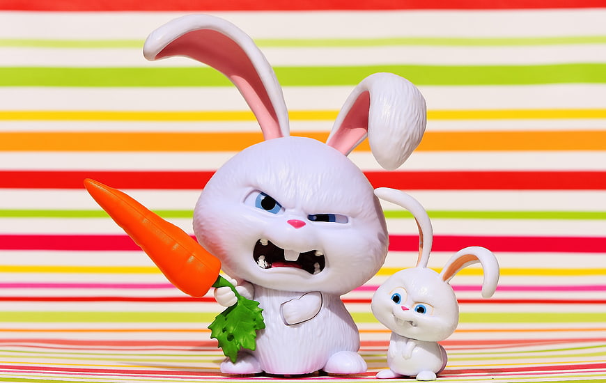 Angry Easter Bunny Toy with Carrot and Small Rabbit