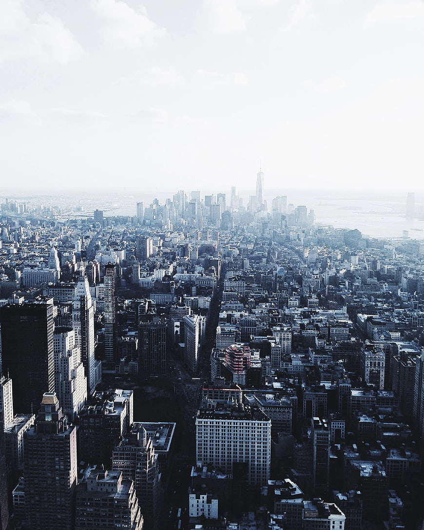 Aerial View of New York City Skyline with One World Trade Center