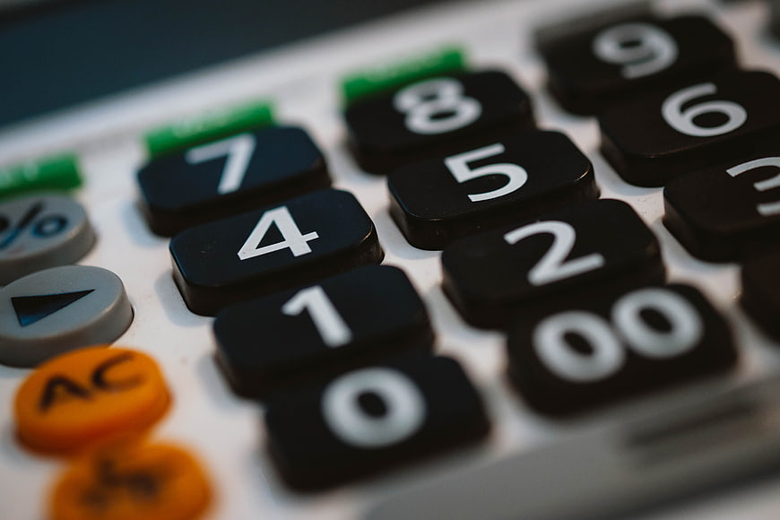 Close-up of calculator keypad with shallow depth of field
