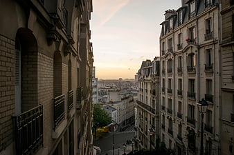 Parisian Street View at Sunset with Classic Architecture