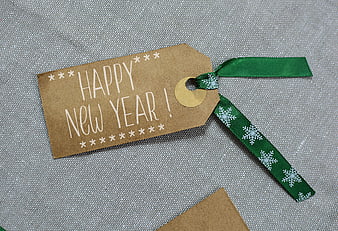 Happy New Year Gift Tag with Green Ribbon