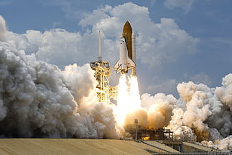 Space Shuttle Launching with Massive Smoke Plume