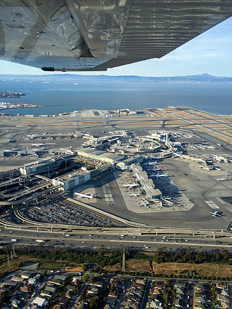 Aerial View of San Francisco International Airport from Airplane Window