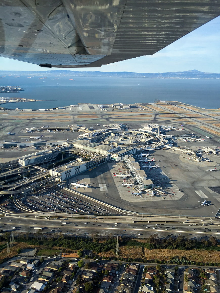 Aerial View of San Francisco International Airport from Airplane Window