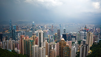 Hong Kong Cityscape Skyline View From Victoria Peak