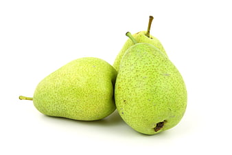 Three fresh green pears isolated on white background