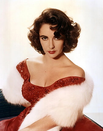 Vintage Portrait of Woman in Red Dress and White Fur Stole