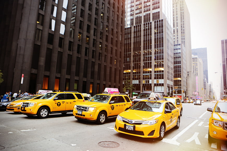 Yellow Taxis on Busy New York City Street