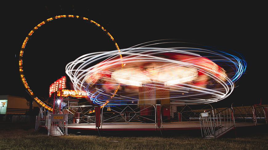 Long Exposure Carnival Ride Light Trails at Night