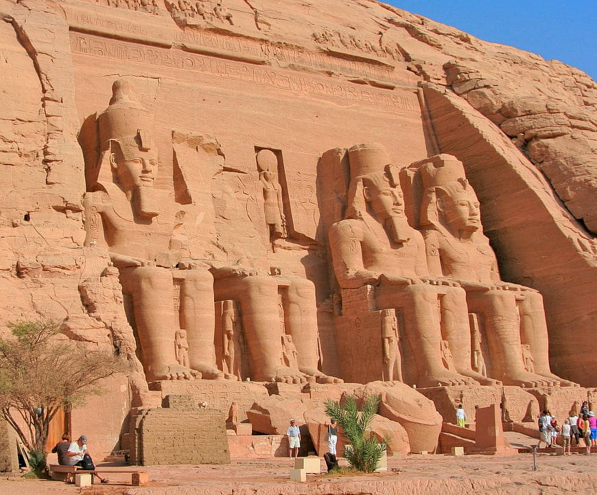 Abu Simbel Temple Facade With Giant Pharaoh Statues In Egypt
