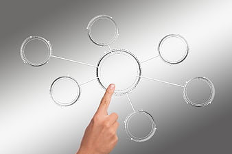 Hand touching futuristic holographic interface circles