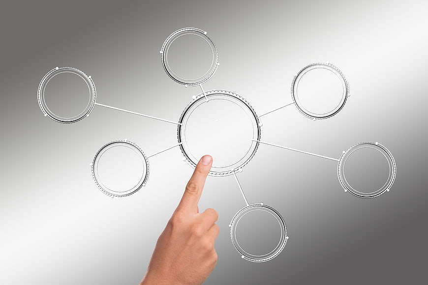 Hand touching futuristic holographic interface circles