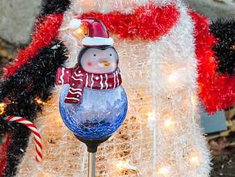 Glass Penguin Christmas Ornament with Scarf and Hat