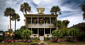 Historic Victorian House with Palm Trees and Garden