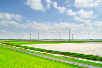 Wind Turbines in Green Agricultural Landscape