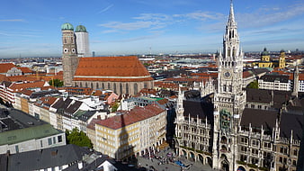 Aerial View of Munich Marienplatz with Town Hall and Frauenkirche