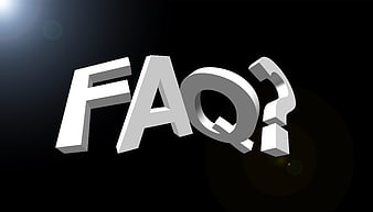 3D White FAQ Text with Question Mark on Black Background