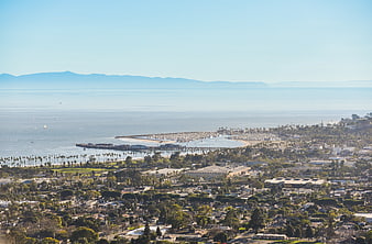 Aerial View of Coastal Marina and Ocean Cityscape