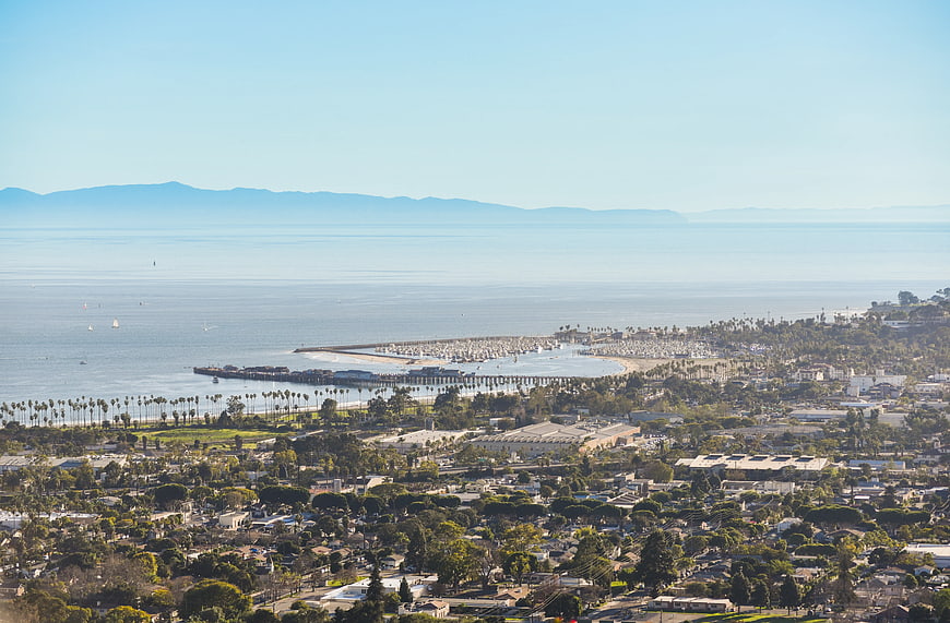 Aerial View of Coastal Marina and Ocean Cityscape