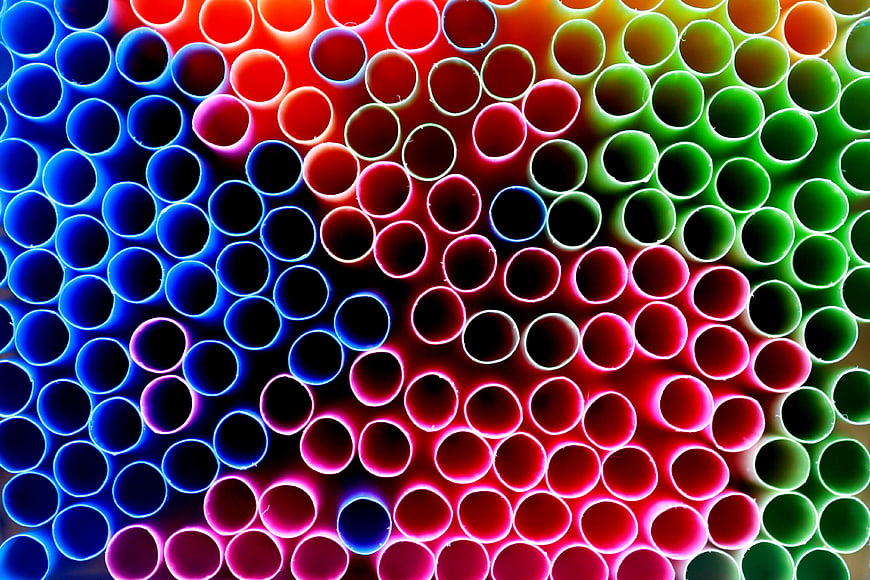 Colorful circular tube pattern with vibrant blue, red, and green gradients