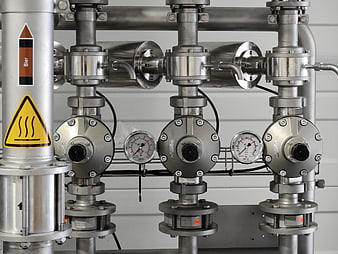 Stainless Steel Industrial Piping System With Pressure Gauges And Valves