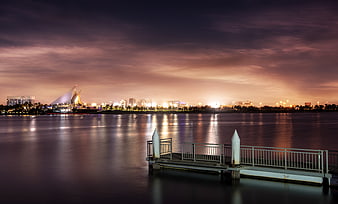 Dubai Creek Night Skyline with Pier and Reflections
