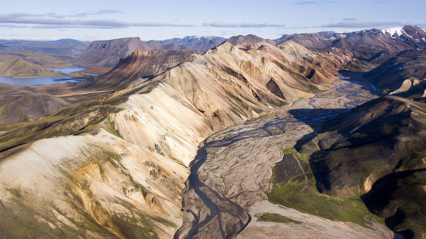 Aerial View of Landmannalaugar Mountains and River in Iceland