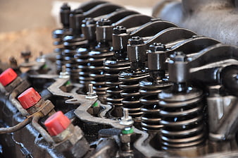 Close-up of Engine Valve Train with Springs and Rocker Arms