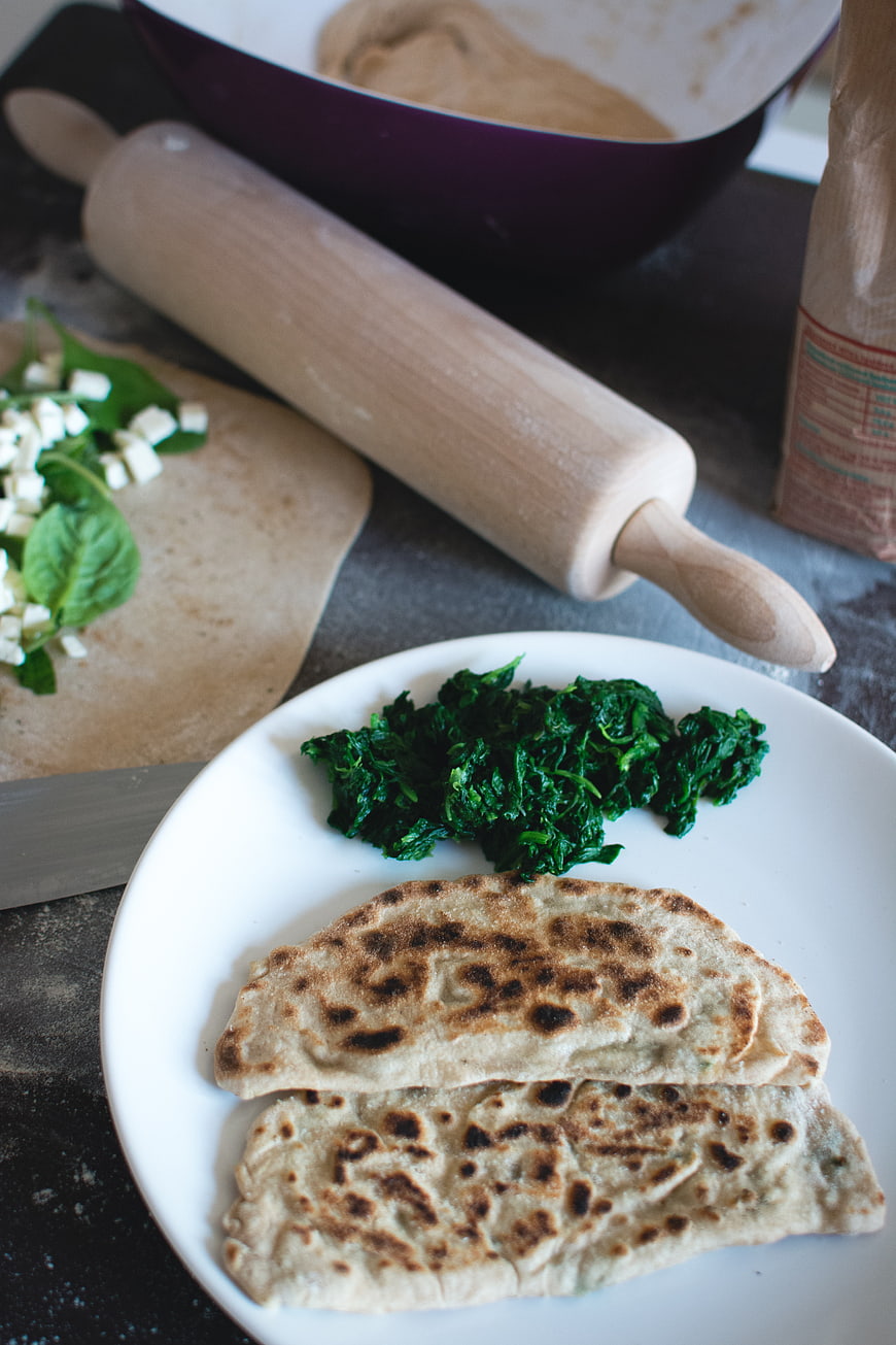 Homemade Turkish Gozleme with Spinach and Cheese
