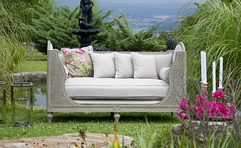 Elegant Outdoor Sofa In Lush Garden Setting