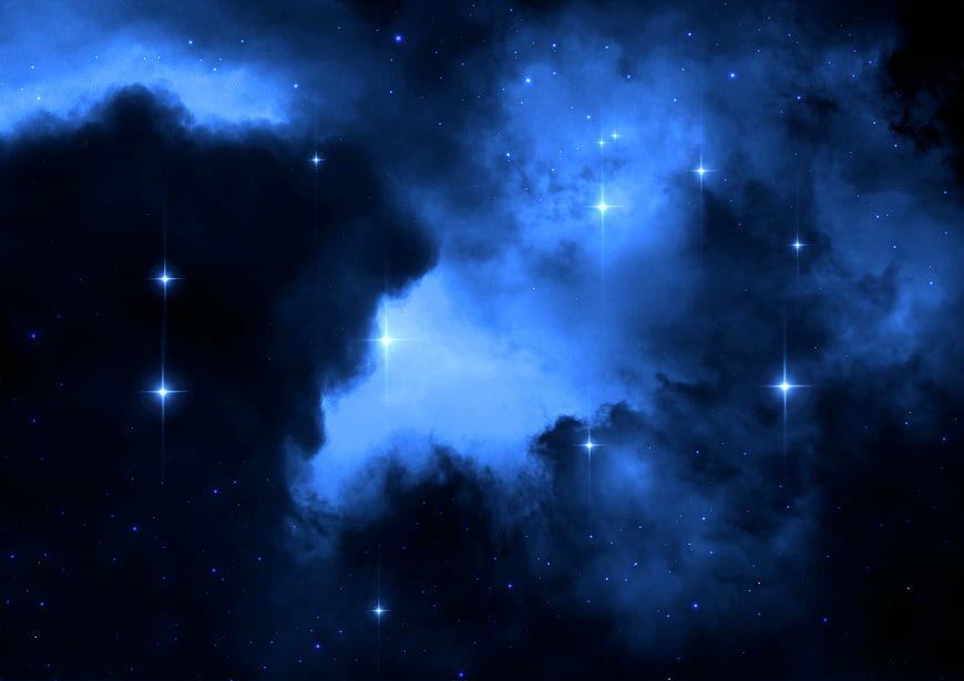 Blue cosmic nebula with bright stars and space clouds