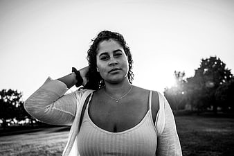 Confident Woman Portrait in Black and White Park