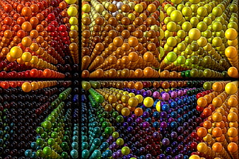 Abstract 3D colorful spheres arranged in geometric patterns