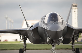 Frontal View of F-35B Stealth Fighter Jet on Airfield